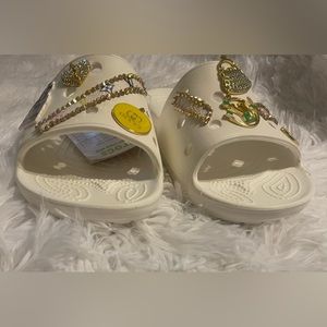 Croc White Slides NWT women’s size 7 Customized